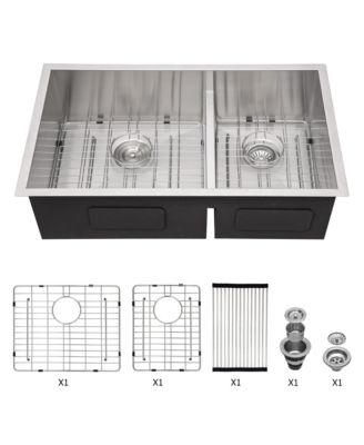 28x19x10 Inch Double Bowl 6040 Undermount Kitchen Sink 16 Gauge T304 Stainless Steel With Two 10 Inch Deep Basin