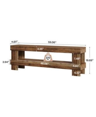 Entryway Bench, 59-Inch Farmhouse Shoe Bench Seat, 2-Tier Narrow Long End of Bed Storage Benches, Rustic Brown