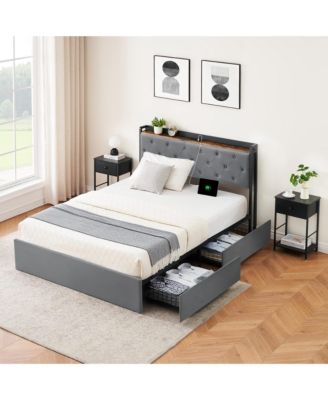 Easy Assembly Full Size Upholstered Platform Bed Frame Space Saving, for Living Room, Guest Room