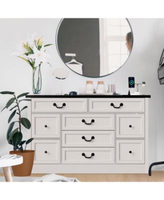  Dresser with Power Outlet, Farmhouse Dresser with Metal Handle