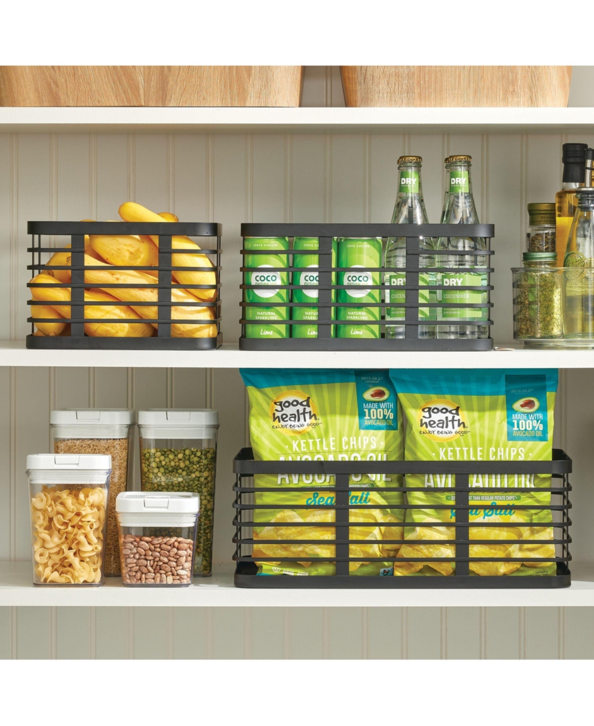 Metal Pantry Basket with Handles - Set of 2 - Matte Black