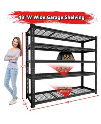 5-Tier 48 in W x 72 in H x 18 in D Adjustable Heavy Duty Metal Shelving Unit