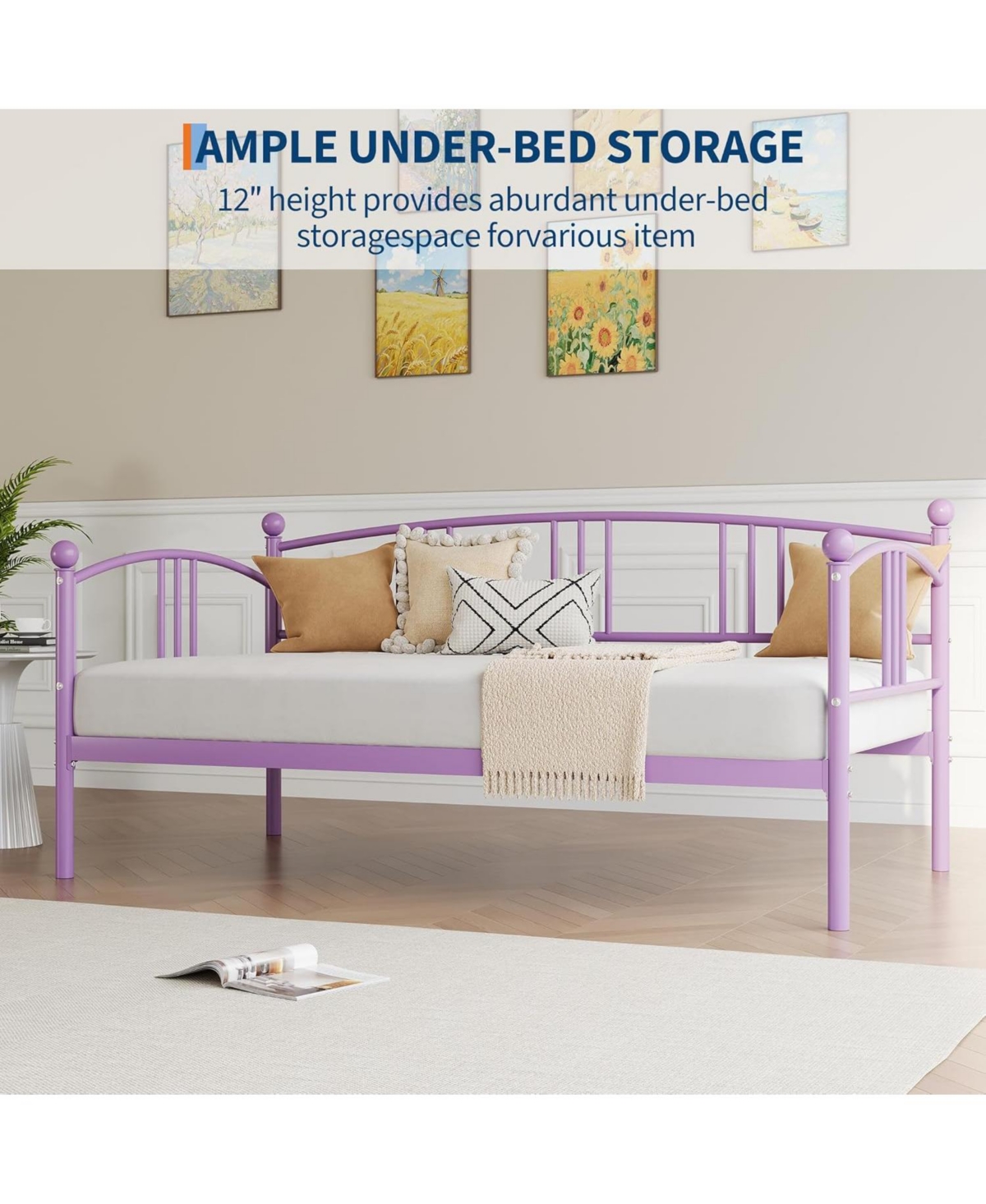 gaomon Daybed, Sturdy Metal Day Bed with Steel Slat Support, Arched Headboard Sofa Bed for Living Room