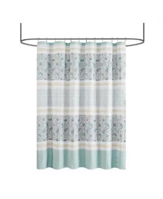72 x 72-in Cotton Shower Curtain with Teal Blue Grey Cream White Paisley Pattern