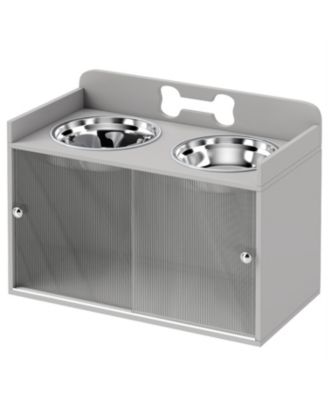 23.6 in. Wide Dog Bowls with 2 Stainless Steel Bowl in Grey