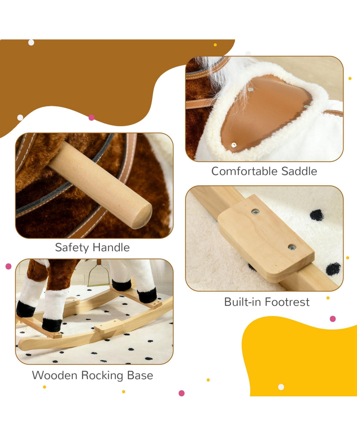 Qaba Rocking Horse Toddler Ride on Horse with Sound Saddle, Brown