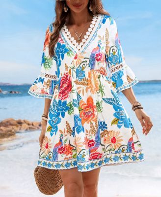 Women's Field Notes Floral Blue Mini Beach Dress