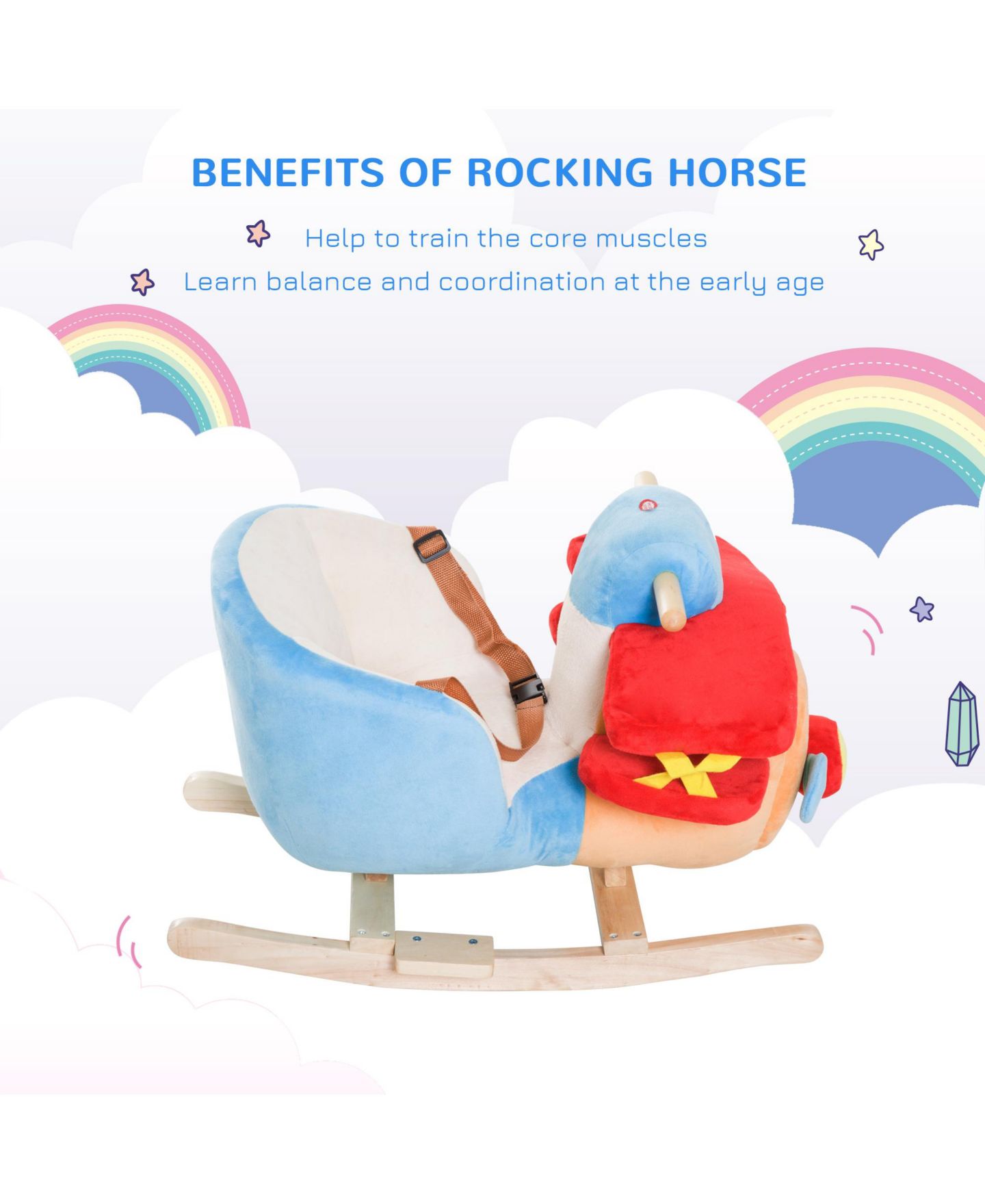 Детская мягкая игрушка Qaba Baby Plush Rocking Horse with Realistic Sound, Ages 18 Months+ — фото 6