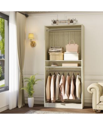 36" Wooden Closet Organizer with Adjustable Shelves, Freestanding Wardrobe with Hanging Rails
