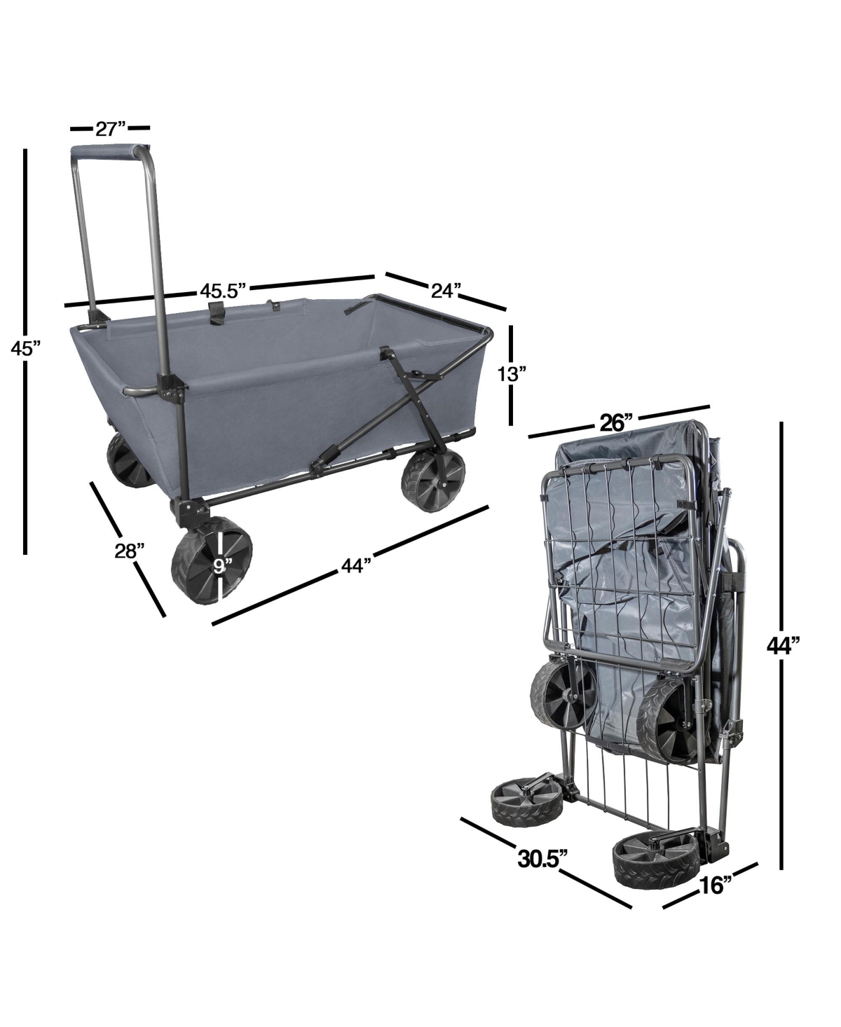 Zenithen Jumbo Folding Portable Wagon with Terrain Wheels, Grey