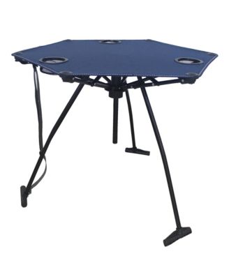 Hexagon High Tension Folding Fabric Table, Cup Holders, Blue