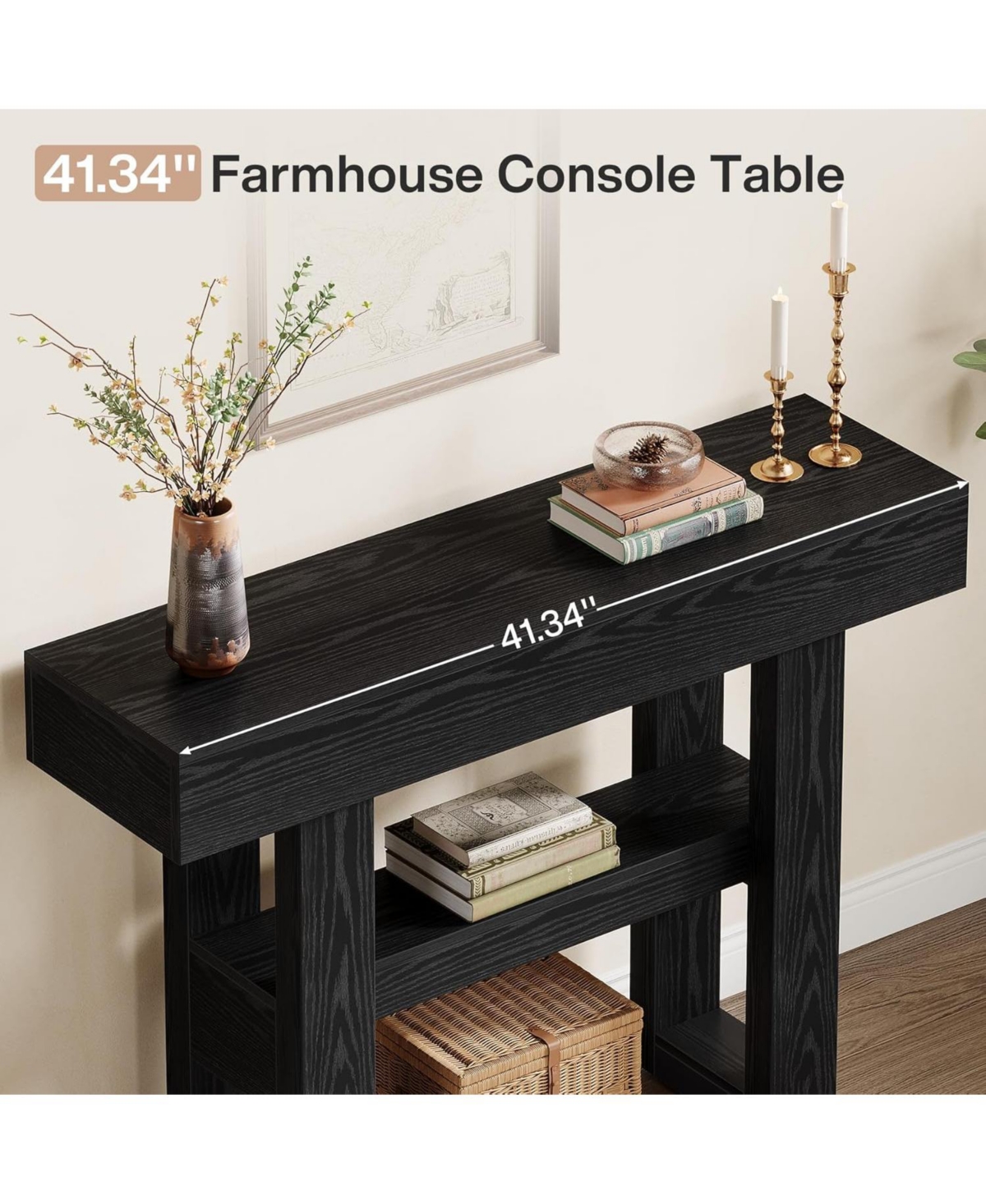 Tribesigns 41.34-Inch Farmhouse Console Table, 2-Tier Narrow Sofa Table Behind The Couch