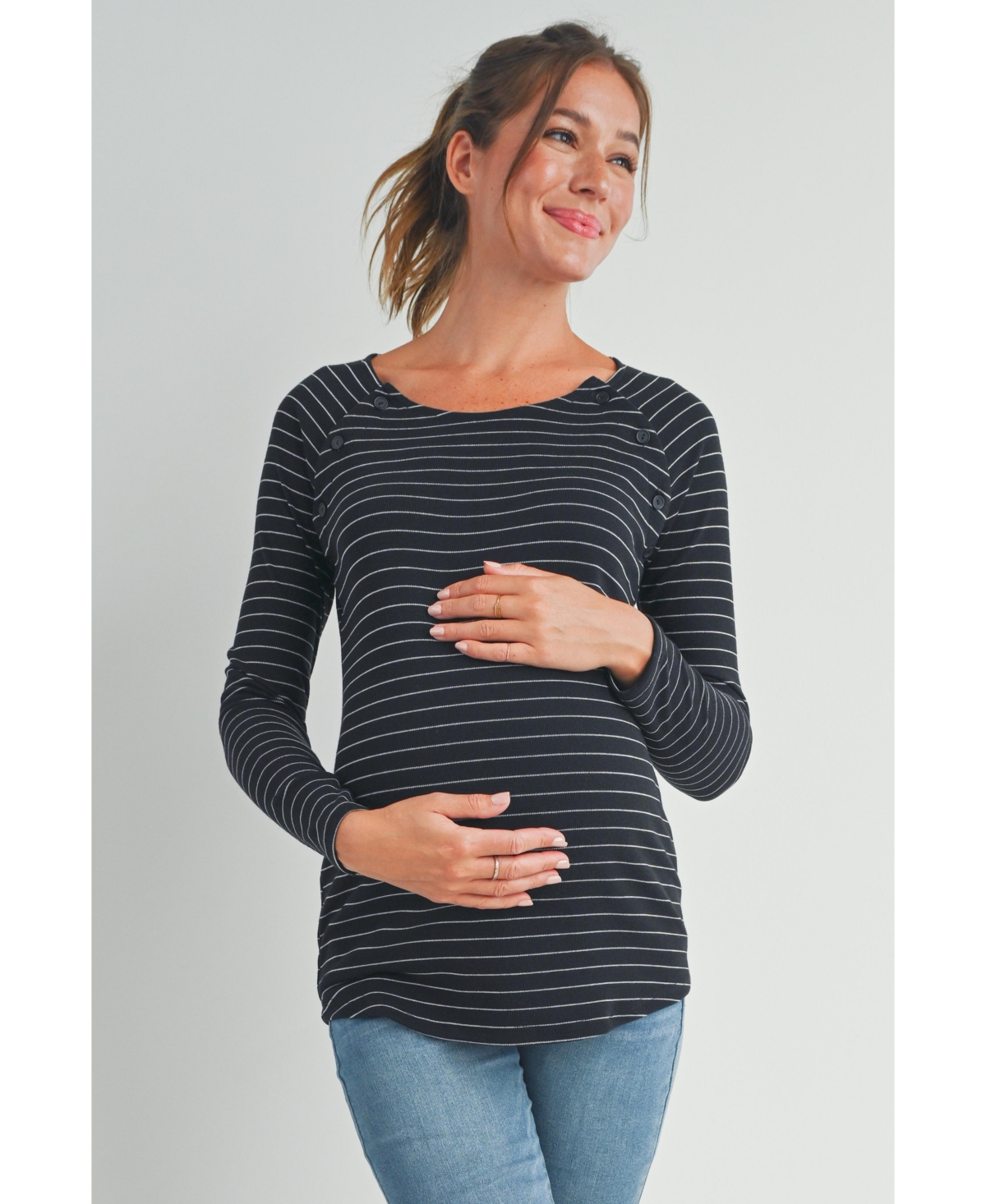 Hello Miz Maternity Long Sleeve Striped Nursing Top