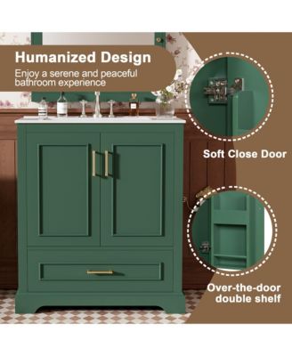 Freestanding 30 in. Bathroom Vanity with Sink, MDF and Solid Wood Frame, 1 Divider Drawer and 2 Soft-close Doors (Double Shelf on Door)