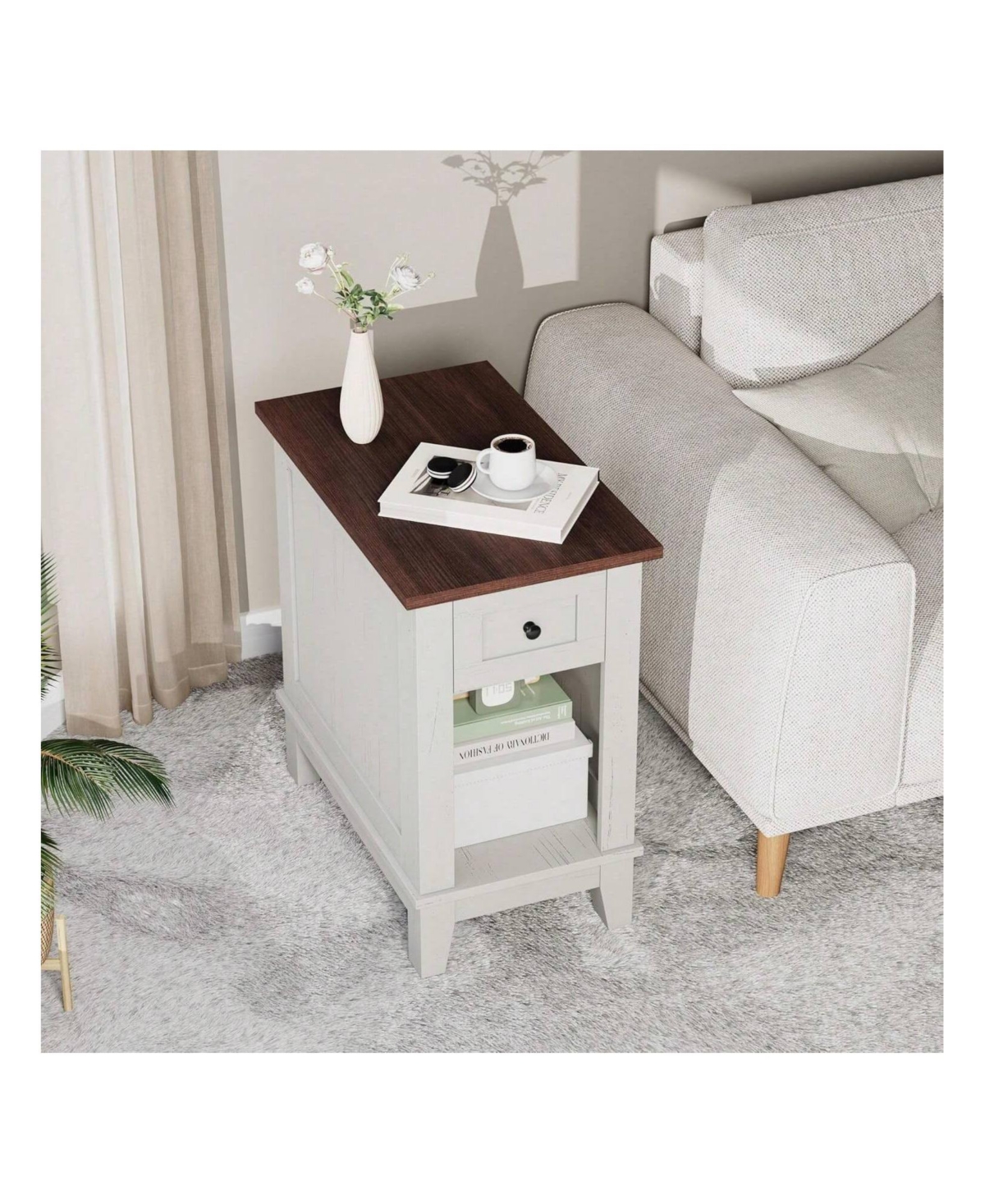 gaomon Narrow Side Table With Charging Station Small Farmhouse End Tables Storage Nightstand Bedside Tables Living Room
