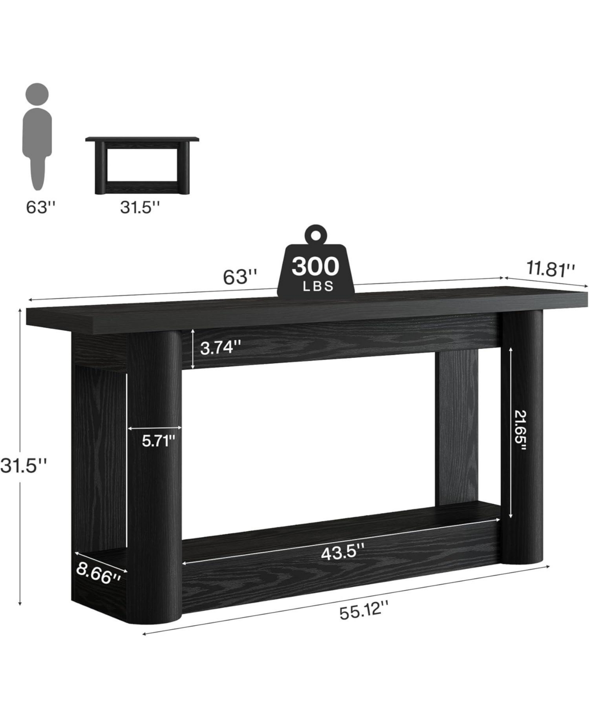 Tribesigns 63-Inch Farmhouse Console Table, Narrow Long Sofa Table Behind Couch, 2-Tier Storage Entryway Furniture