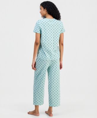 Women's 2-Pc. Cotton Printed Cropped Pajamas Set