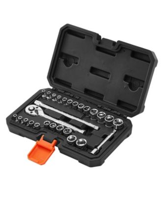 27-Pc 1/4" Socket & Ratchet Set, SAE/Metric, CR-V Steel, Case Included.