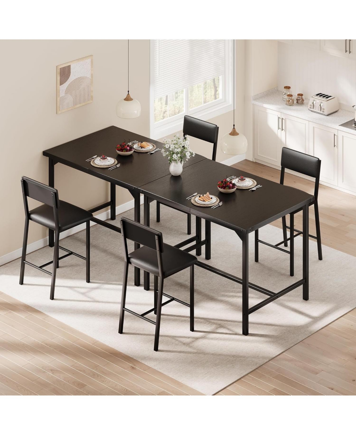 Gaomon 3-Piece Counter Height Dining Table Set for 2 with Footrest & Corner Protectors, Kitchen and Upholstered Bar Stools