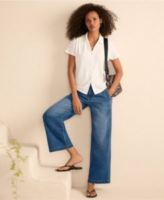 Women's Mid Rise Denim Wide Leg Ankle Jeans