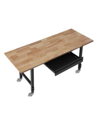 Adjustable Workbench, 60"x24" Oak Top, 2000 lb Capacity, Drawer & Power Outlets.