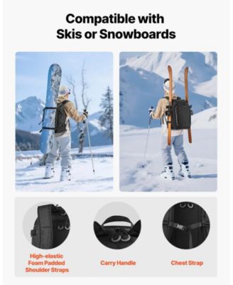 55L Ski Boot Bag Travel Backpack, Waterproof Exterior and Bottom, Durable 1680D Oxford, for Men and Women, Black