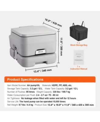 Portable Camping Toilet with Carry Bag, RV Toilet with 3.2 Gal Waste Tank, Push-Button Pressurized Flush Commode