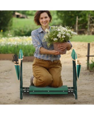 Garden Kneeler & Seat, 6" Wide Kneeling Pad, Heavy-Duty Folding Garden Stool with 2 Tool Bags, Portable Garden Bench