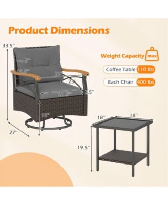 3-Piece Outdoor Swivel Chair Set with Glass Side Table