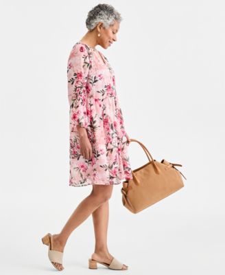 Women's Printed V-Neck 3/4-Sleeve Dress