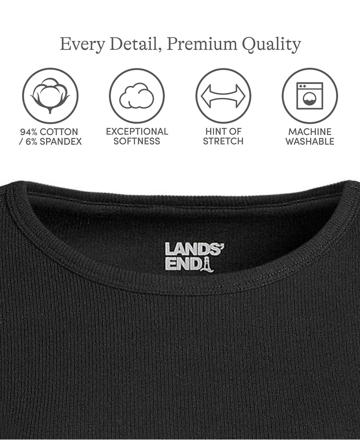 Lands' End Women's Plus Long Sleeve Micro Rib T-Shirt