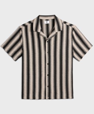 Men's Relaxed-Fit Crochet Knit Short-Sleeve Camp Shirt