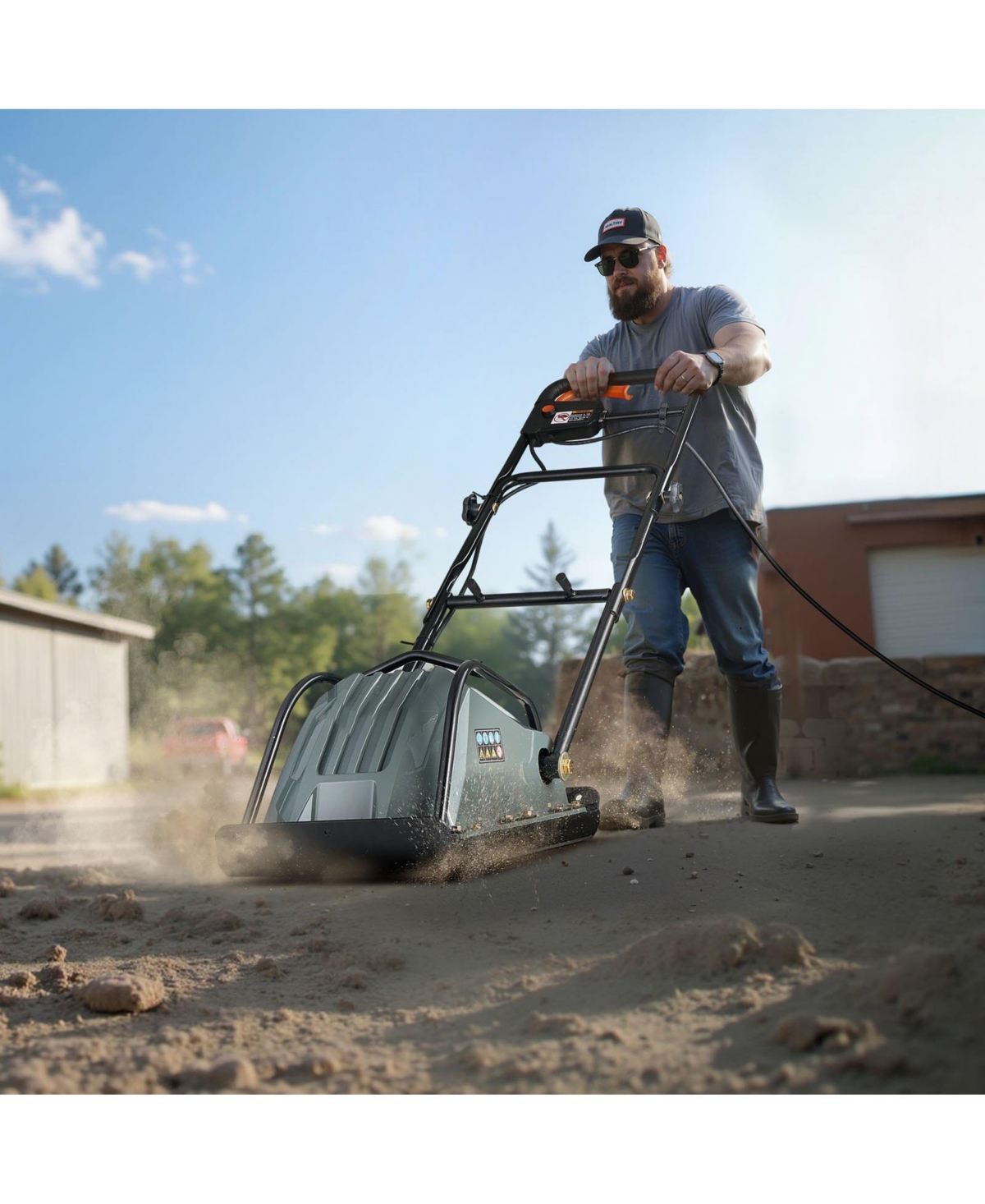 Mecale Plate Compactor, Electric Ground Rammer, 130W Output, 5 kN Force, 3.9" Depth, 16 m/min Speed, Soil Compaction Machine
