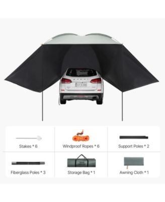Vehicle Awning, 10' x 7' Shade Coverage Car Side Awning, PU2000mm UV50+ with Extended Side Canopies and Portable Storage Bag