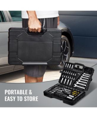 121-Piece Mechanics Tool Set, 1/4" 3/8" 1/2" Drive SAE & Metric Sockets, Bits, Wrenches, Ratchet, Plastic Case