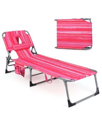 Outdoor Beach Lounge Chair Folding Chaise Lounge with Pillow