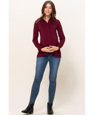 Maternity Button Up Collared Long Sleeve Top