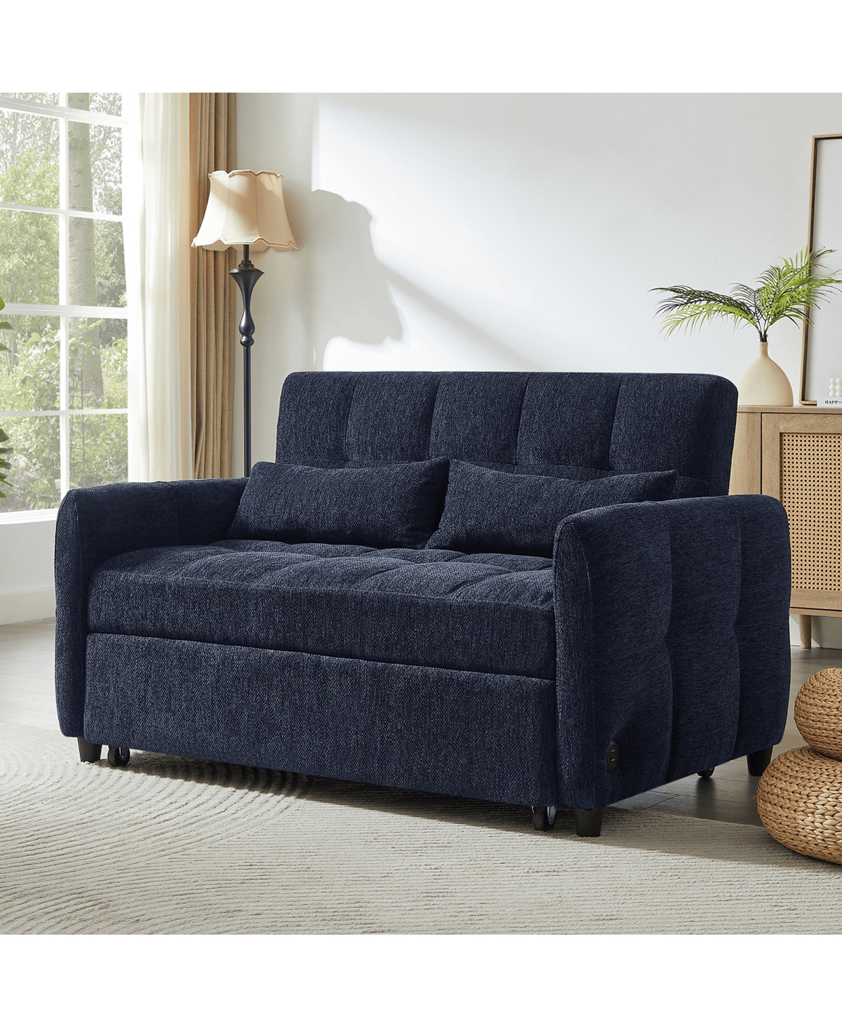 Maison Boucle 52.8'' Usb Convertible Sleeper Sofa Bed with Adjustable Backrest