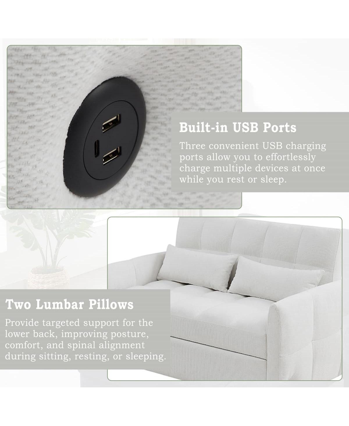 Maison Boucle 52.8'' Usb Convertible Sleeper Sofa Bed with Adjustable Backrest