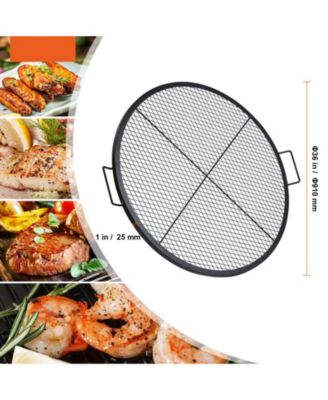 36" Round X-Marks Fire Pit Grill Grate, Heavy Duty Steel Cooking Grate with Handle and Support X Wire, Black