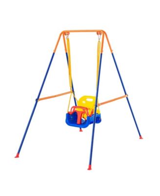 3-in-1 Toddler Swing Set with 4 Sandbags, Foldable Metal Stand, Easy to Assemble, Indoor and Outdoor Swing Set for Kids