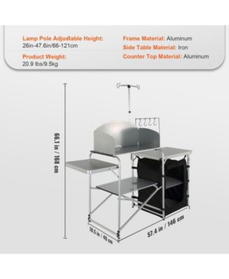 Camping Kitchen Table, Folding Aluminum Cook Station with Cupboard, Detachable Windscreen, Carrying Bag, Quick Setup, Black