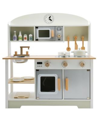 Wooden Kids Play Kitchen Set with Microwave, Sink & Storage, Gift for Boys and Girls