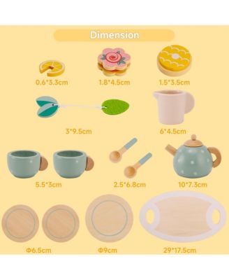15-Piece Wooden Tea Set for Kids, Pretend Play Toy with Teapot, Cups & Treats