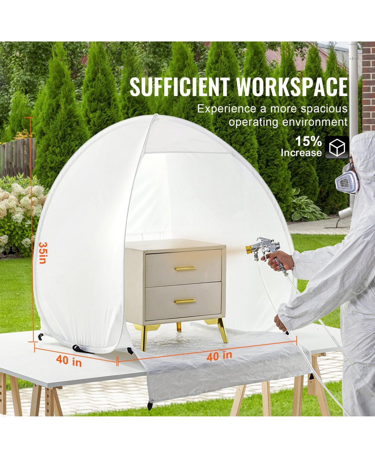 Mecale Pop-Up Spray Paint Shelter, 40 x 35 x 40 in Portable Spray Paint Tent with Built-In Floor, Exhaust Window, Storage Bag