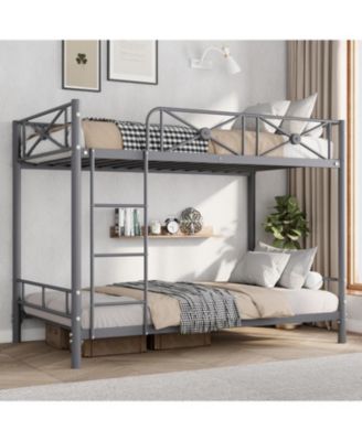 Twin Over Twin Metal Bunk Bed, Modern Heavy Duty Steel Frame with Safety Guard Rails, Space-Saving Design for Kids Bedroom/School