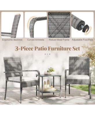 Outdoor 3-Piece Furniture Set with Cushions and Glass Table