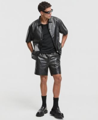 Men's Relaxed-Fit Checkerboard Pleather Short-Sleeve Shirt