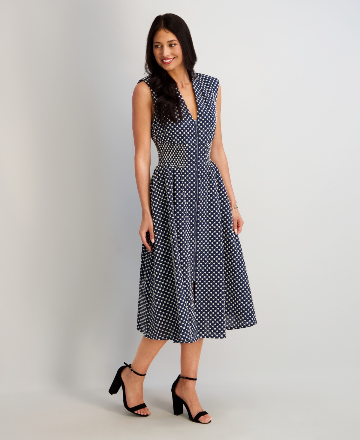 kensie Women's Embroidered Cotton Midi Dress