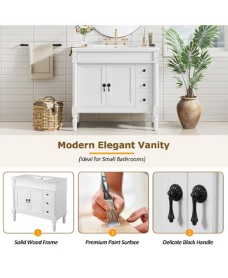 36" Bathroom Vanity with Ceramic Sink, Soft-Close Doors & Adjustable Shelves.